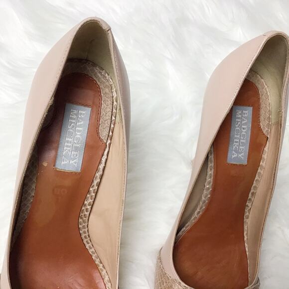 Badgely Mischka Taban Snakeskin beige tan high heel Size 8 - Picture 3 of 9